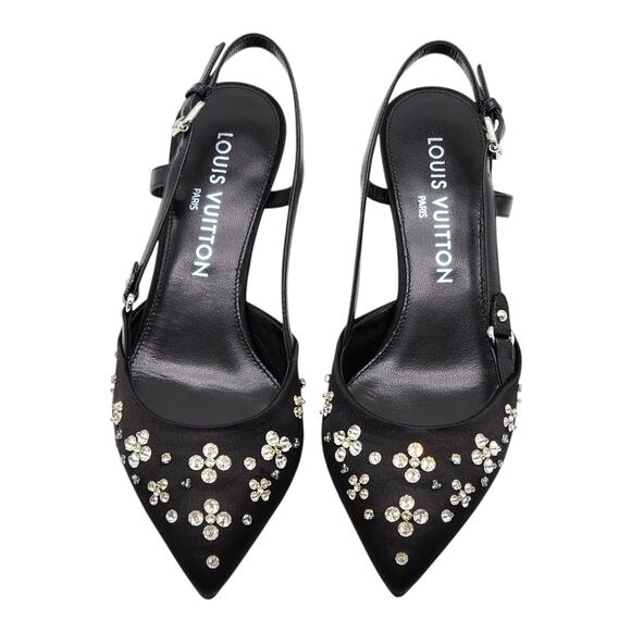 Louis Vuitton Blossom Slingback Heels Satin Crystals Black EU 36 US 5.5 - NWB - Picture 4 of 8